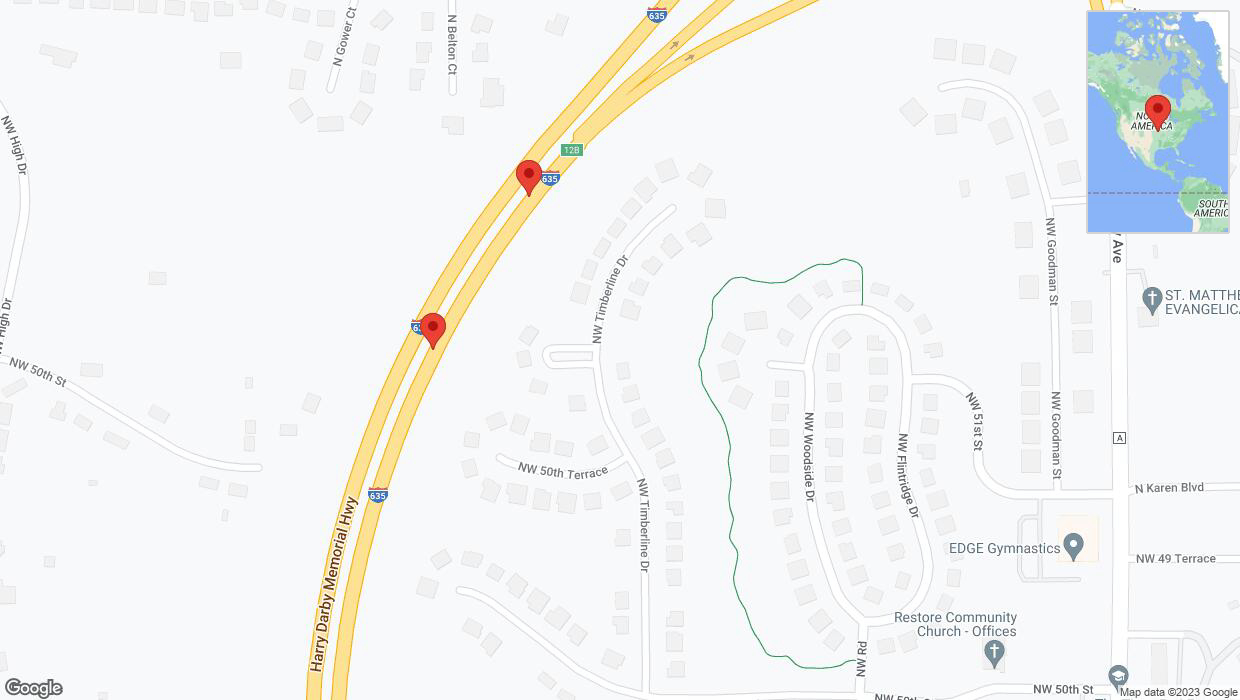 A detailed map that shows the affected road due to 'Broken down vehicle on northbound I-635 in Riverside' on October 31st at 2:24 p.m.