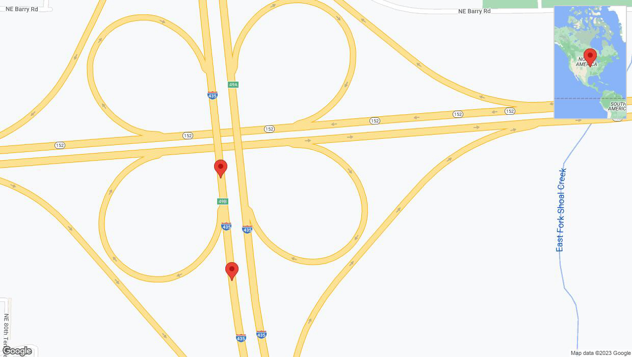 A detailed map that shows the affected road due to 'Broken down vehicle on southbound I-435 in Kansas City' on October 31st at 5 p.m.