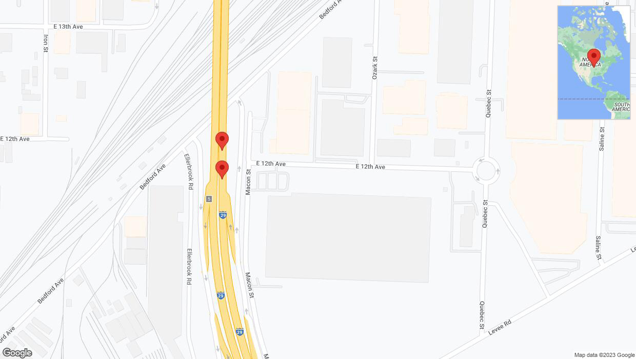 A detailed map that shows the affected road due to 'Broken down vehicle on northbound I-29/I-35 in North Kansas City' on October 31st at 4 p.m.
