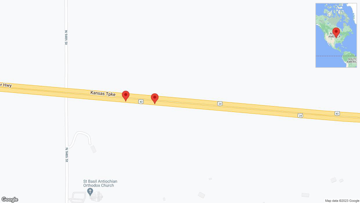 A detailed map that shows the affected road due to 'Warning in Kansas City: Crash reported on eastbound I-70' on October 31st at 5:54 p.m.