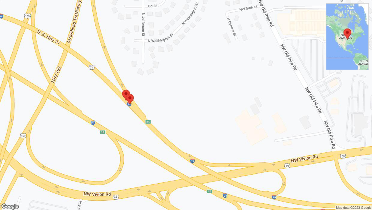 A detailed map that shows the affected road due to 'Broken down vehicle on northbound I-29 in Kansas City' on October 31st at 6 p.m.