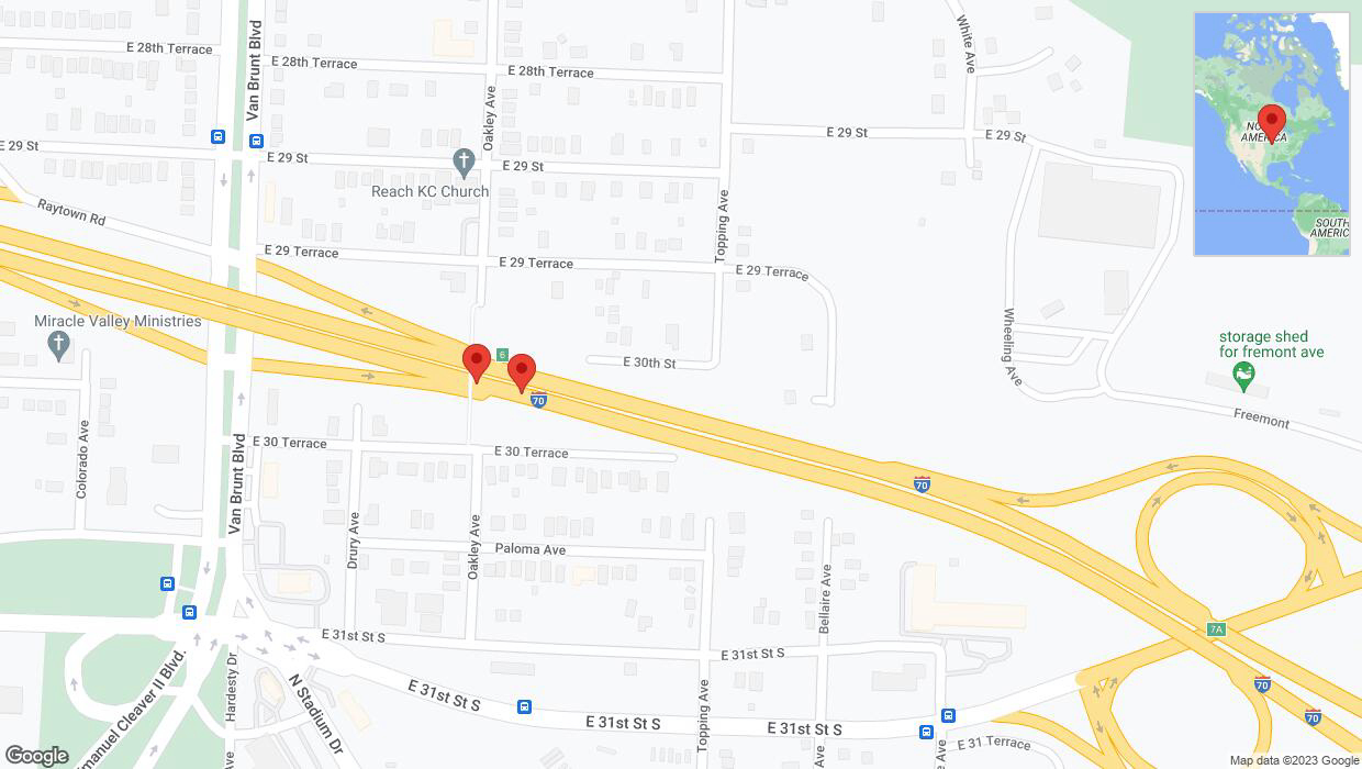 A detailed map that shows the affected road due to 'Broken down vehicle on eastbound I-70 in Kansas City' on October 31st at 6:18 p.m.