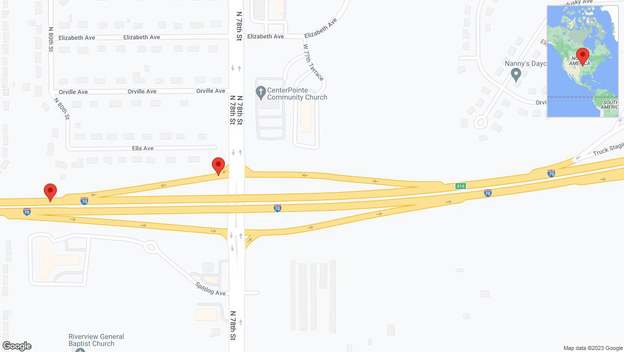 A detailed map that shows the affected road due to 'Broken down vehicle on Ella Avenue in Kansas City' on October 31st at 7:18 p.m.