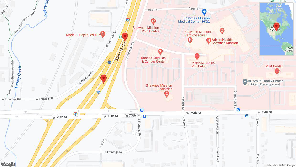 A detailed map that shows the affected road due to 'Broken down vehicle on eastbound I-35 in Merriam' on October 31st at 7:18 p.m.