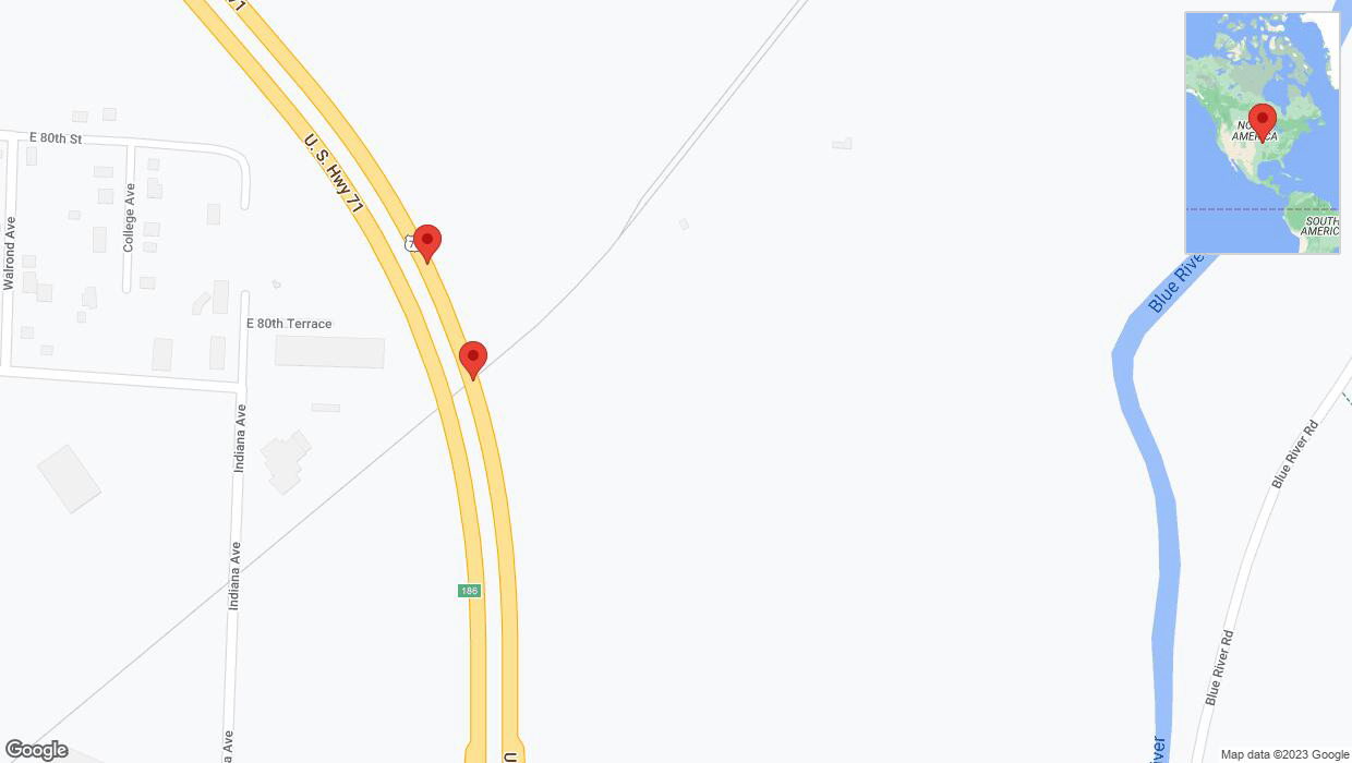 A detailed map that shows the affected road due to 'Broken down vehicle on northbound I-40/US-71 in Kansas City' on October 31st at 8:06 p.m.