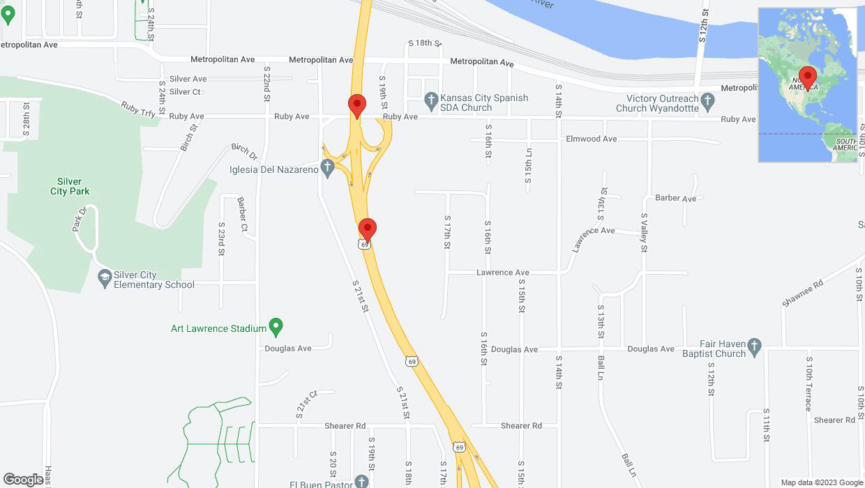 A detailed map that shows the affected road due to 'US-69 closed in Kansas City' on October 31st at 8:30 p.m.