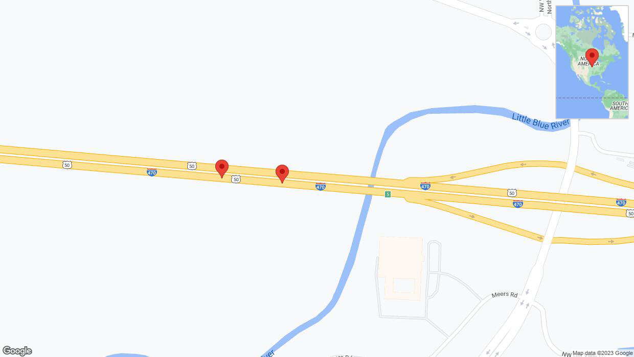 A detailed map that shows the affected road due to 'Broken down vehicle on eastbound I-470 in Kansas City' on October 31st at 11:30 p.m.