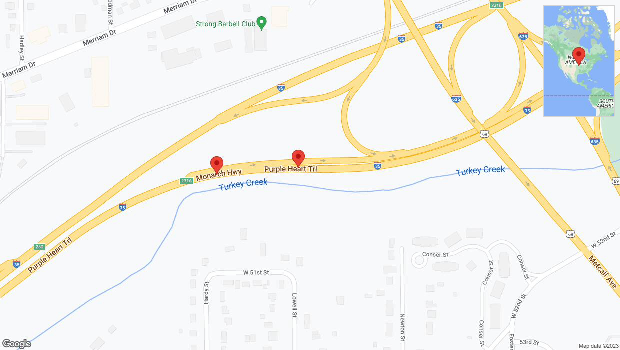 A detailed map that shows the affected road due to 'Broken down vehicle on northbound I-35 in Mission' on October 31st at 11:42 p.m.
