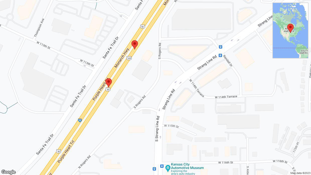 A detailed map that shows the affected road due to 'Broken down vehicle on eastbound I-35 in Olathe' on November 1st at 12:06 p.m.