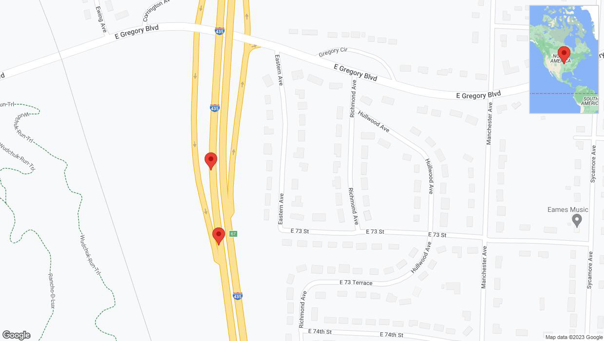 A detailed map that shows the affected road due to 'Broken down vehicle on southbound I-435 in Kansas City' on November 1st at 9:18 p.m.