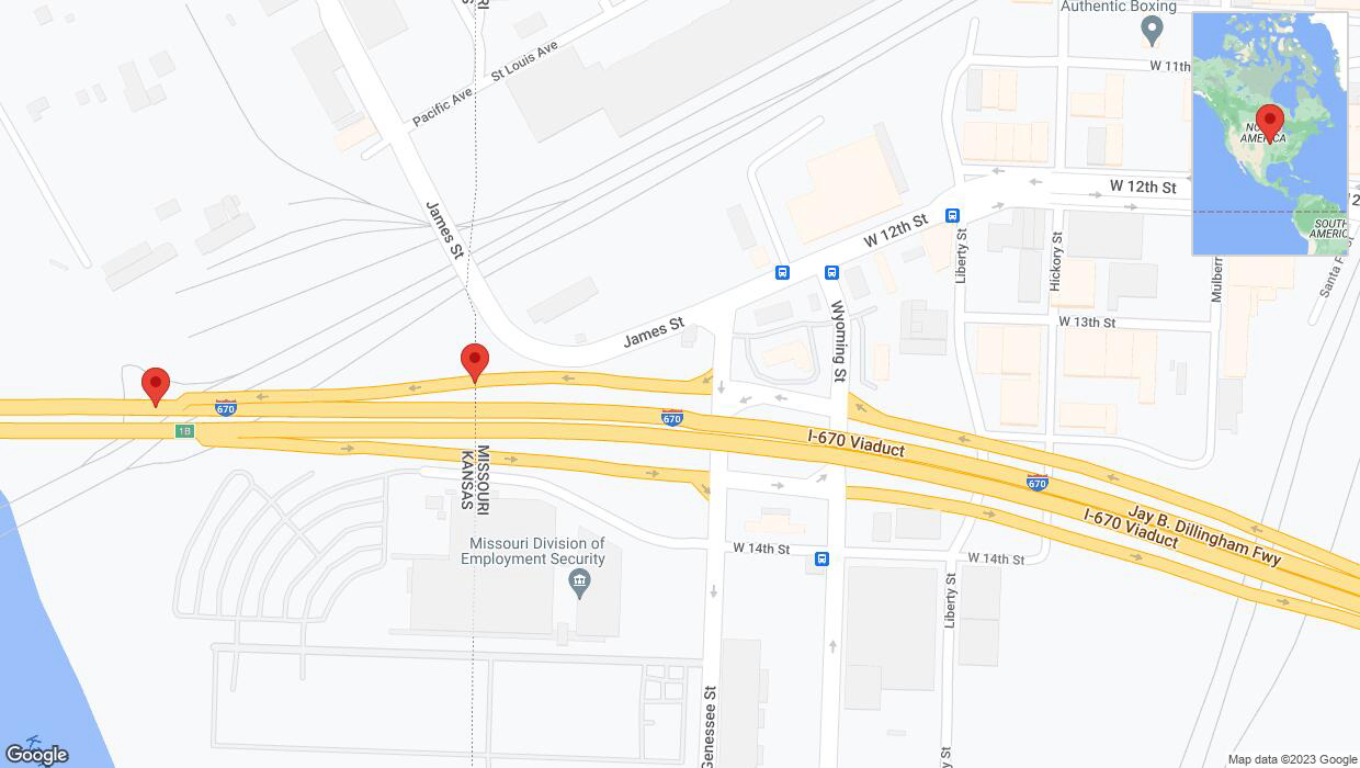 A detailed map that shows the affected road due to 'James Street: bridge closed between Wyoming Street exit 1B and I-670 West' on November 1st at 12 p.m.