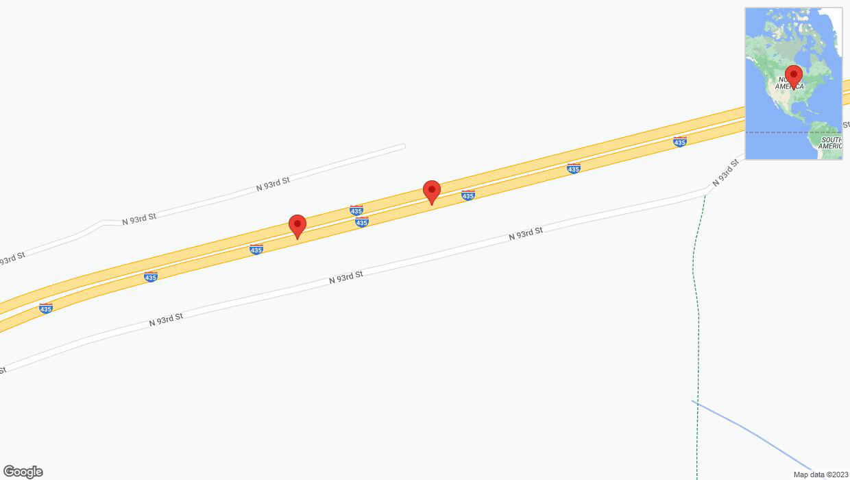 A detailed map that shows the affected road due to 'Broken down vehicle on northbound I-435 in Kansas City' on November 1st at 1 p.m.