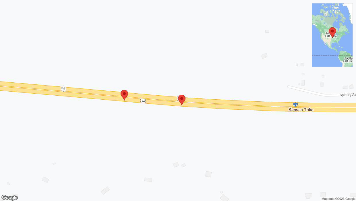 A detailed map that shows the affected road due to 'Broken down vehicle on eastbound I-70 in Kansas City' on November 1st at 1:18 p.m.