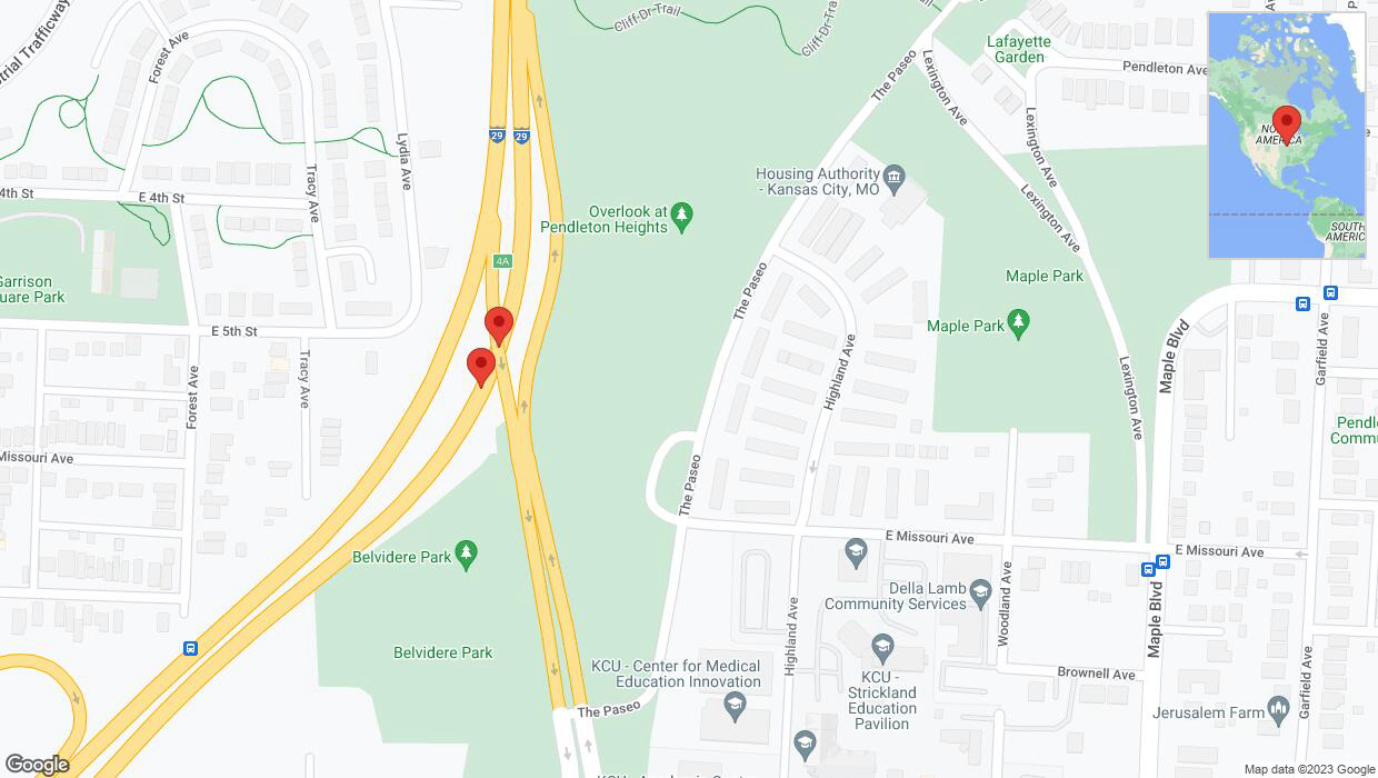 A detailed map that shows the affected road due to 'Broken down vehicle on northbound I-35 in Kansas City' on November 1st at 2:42 p.m.