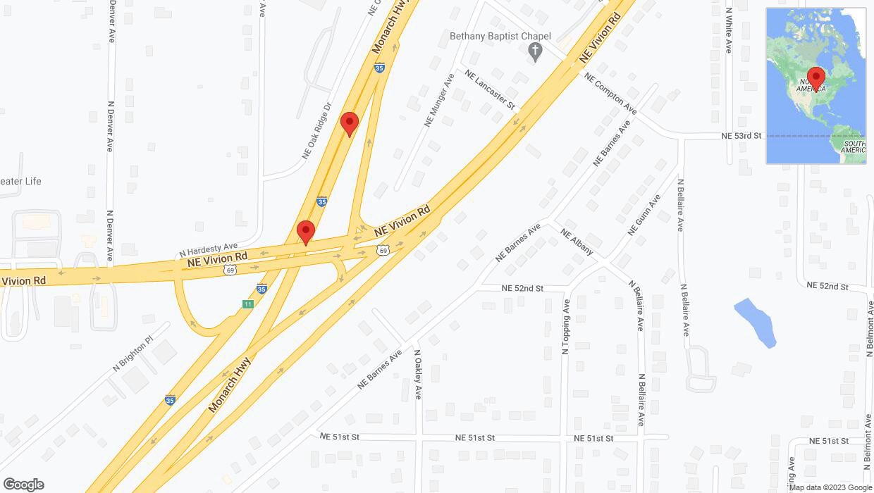 A detailed map that shows the affected road due to 'Broken down vehicle on northbound I-35 in Kansas City' on November 1st at 1:48 p.m.