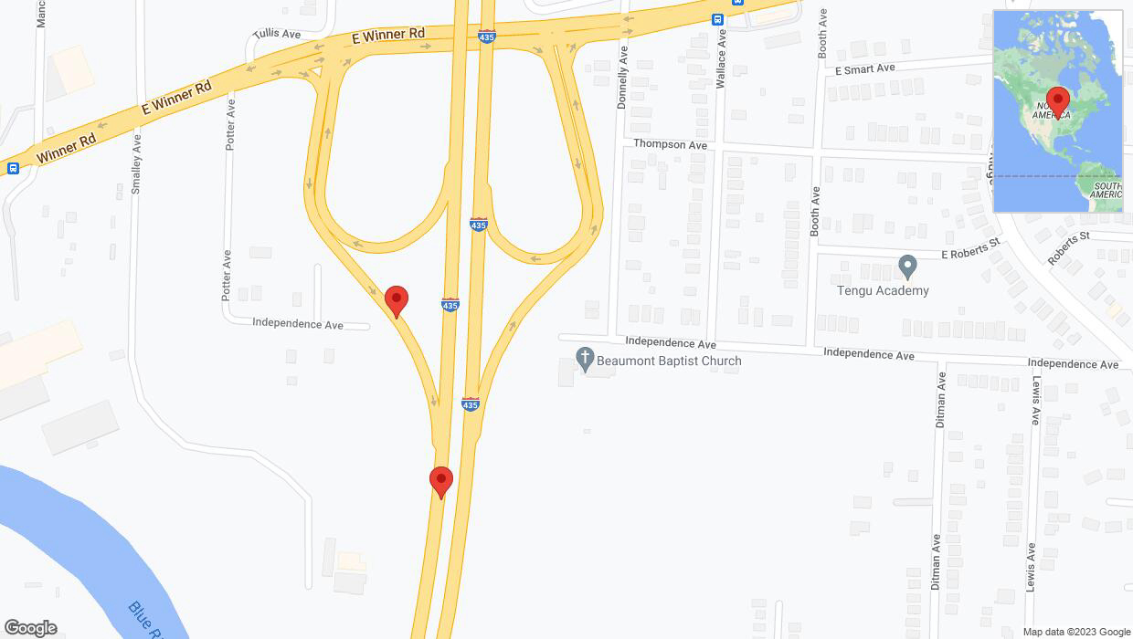 A detailed map that shows the affected road due to 'Broken down vehicle on Independence Avenue in Kansas City' on November 1st at 2:42 p.m.