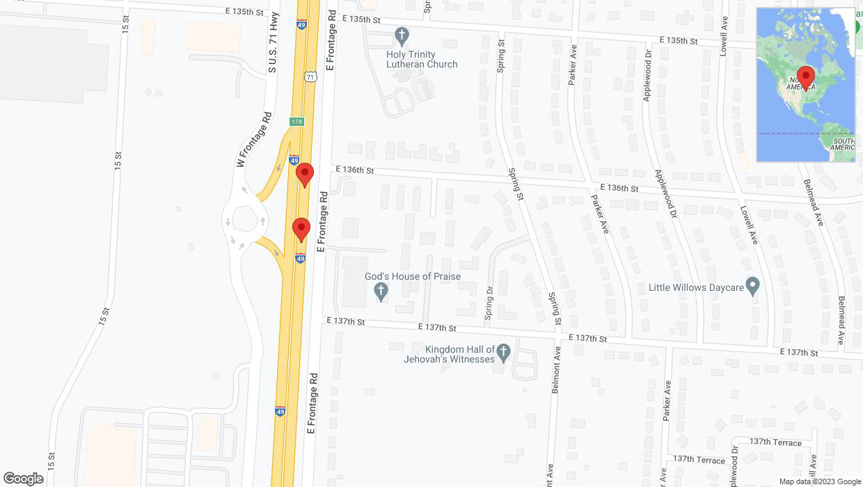 A detailed map that shows the affected road due to 'Broken down vehicle on northbound I-40/US-71 in Grandview' on November 1st at 4:18 p.m.