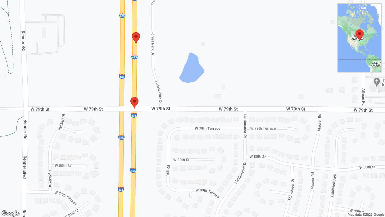 A detailed map that shows the affected road due to 'Broken down vehicle on northbound I-435 in Lenexa' on November 1st at 5:24 p.m.