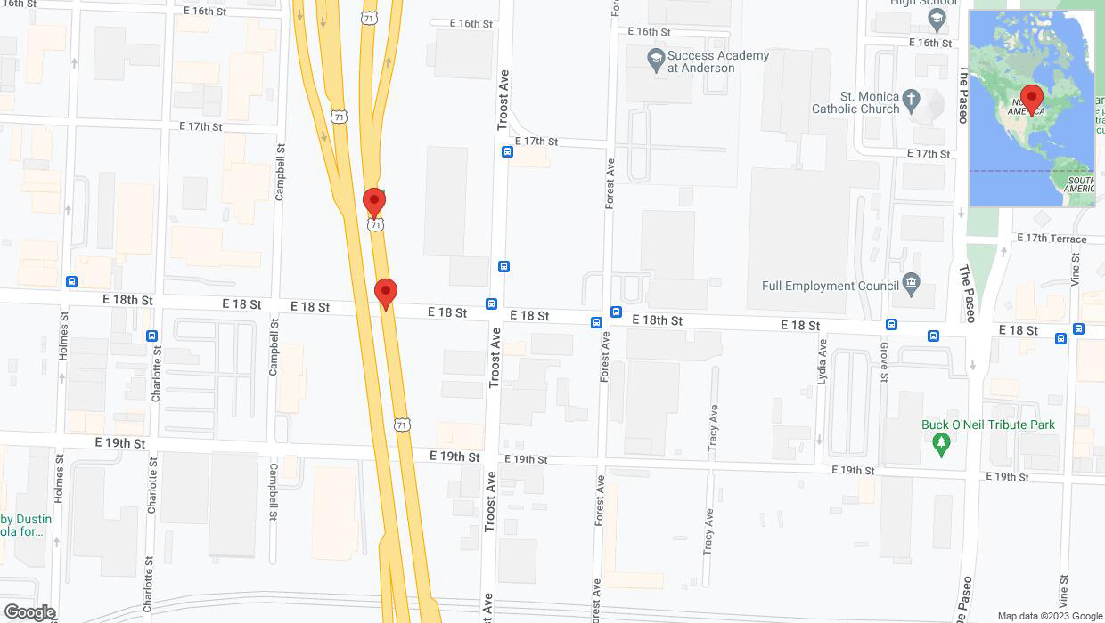 A detailed map that shows the affected road due to 'Broken down vehicle on northbound US-71 in Kansas City' on November 1st at 5:36 p.m.