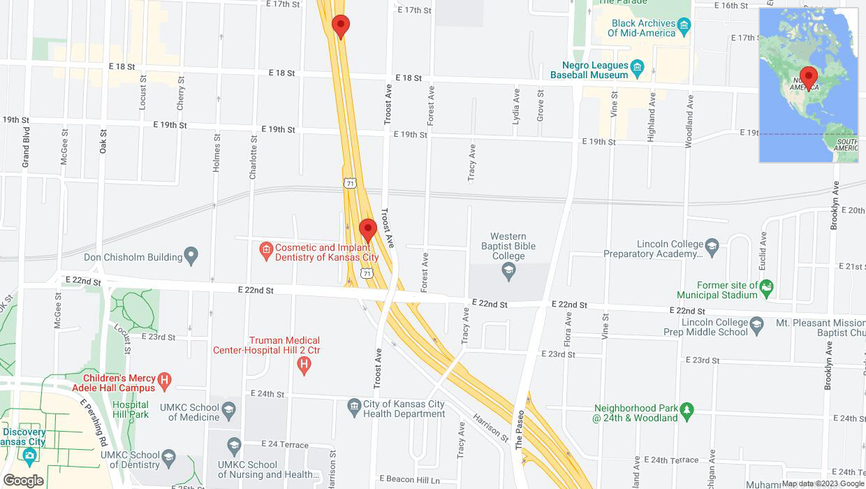 A detailed map that shows the affected road due to 'Broken down vehicle on northbound US-71 in Kansas City' on November 1st at 5:42 p.m.