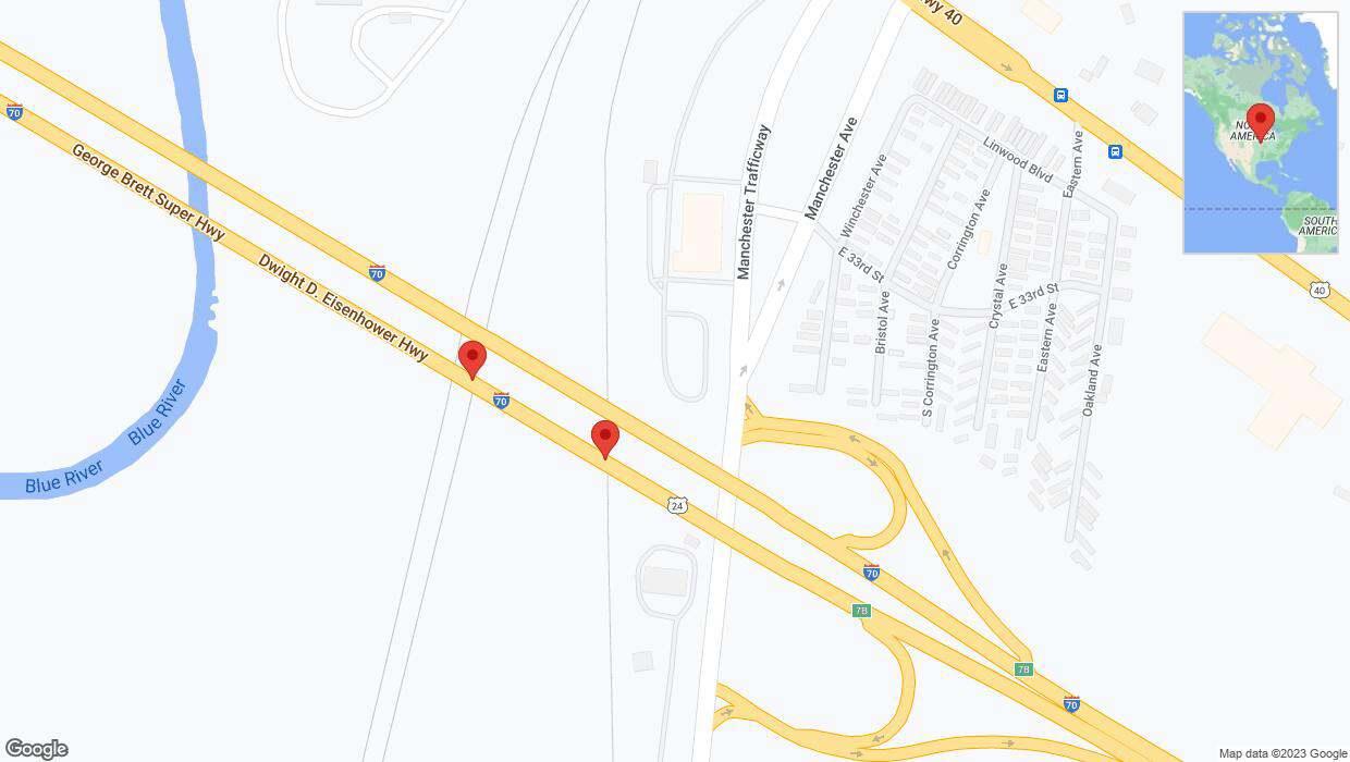 A detailed map that shows the affected road due to 'Broken down vehicle on eastbound I-70 in Kansas City' on November 1st at 5:42 p.m.