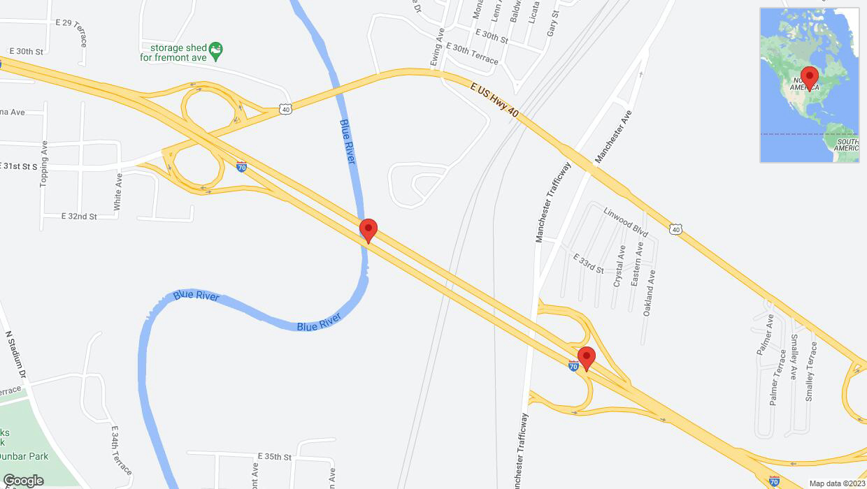 A detailed map that shows the affected road due to 'Broken down vehicle on eastbound I-70 in Kansas City' on November 1st at 6:30 p.m.