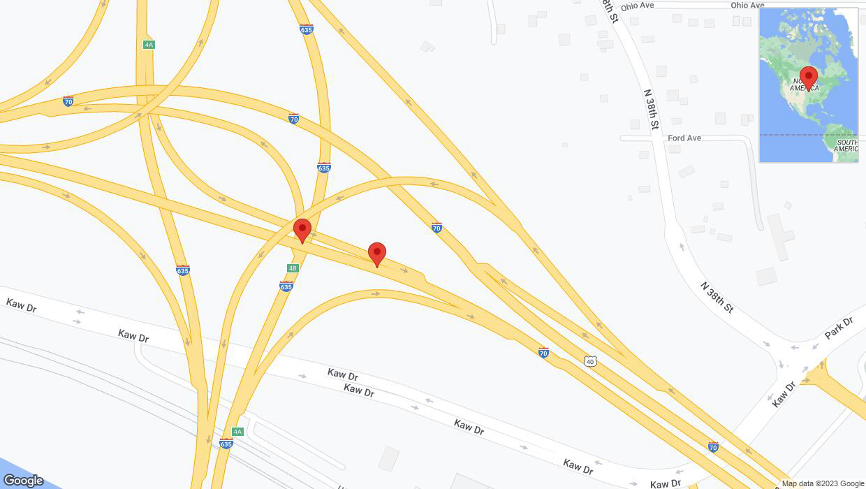 A detailed map that shows the affected road due to 'Broken down vehicle on eastbound I-70 in Kansas City' on November 1st at 7:48 p.m.