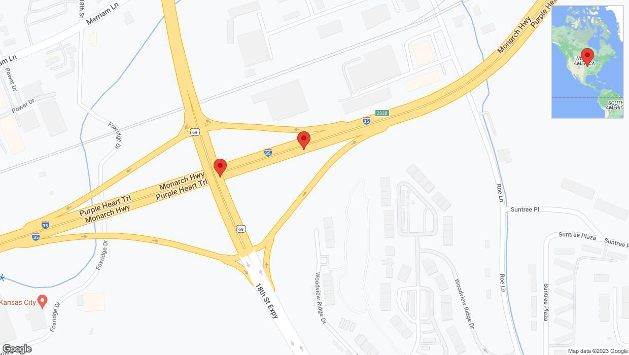 A detailed map that shows the affected road due to 'Broken down vehicle on northbound I-35 in Kansas City' on November 1st at 7:18 p.m.
