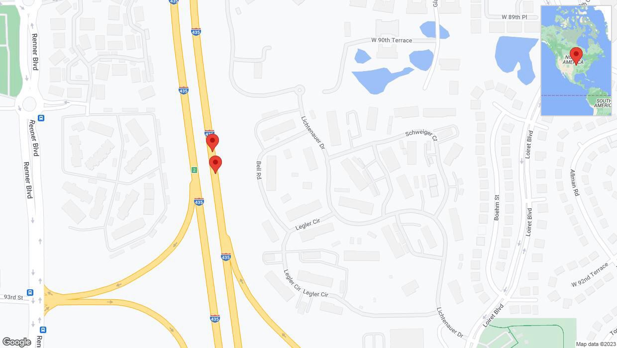 A detailed map that shows the affected road due to 'Broken down vehicle on northbound I-435 in Lenexa' on November 1st at 8:48 p.m.