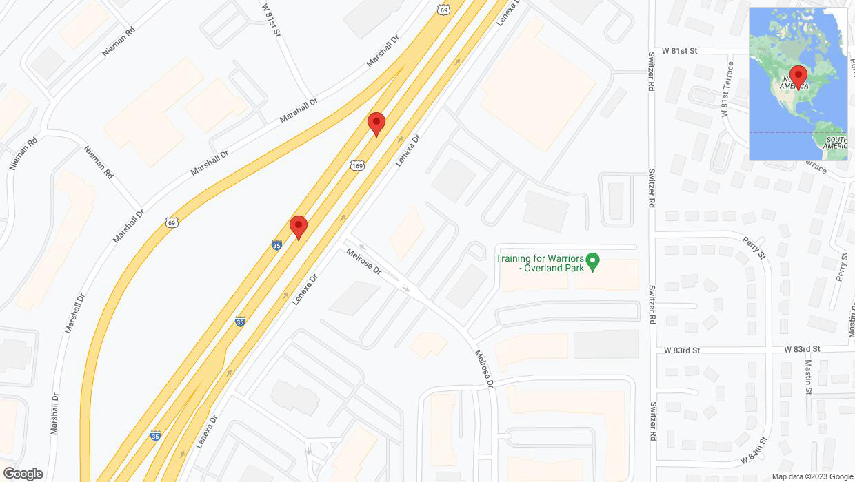 A detailed map that shows the affected road due to 'Broken down vehicle on eastbound I-35 in Lenexa' on November 1st at 8:48 p.m.