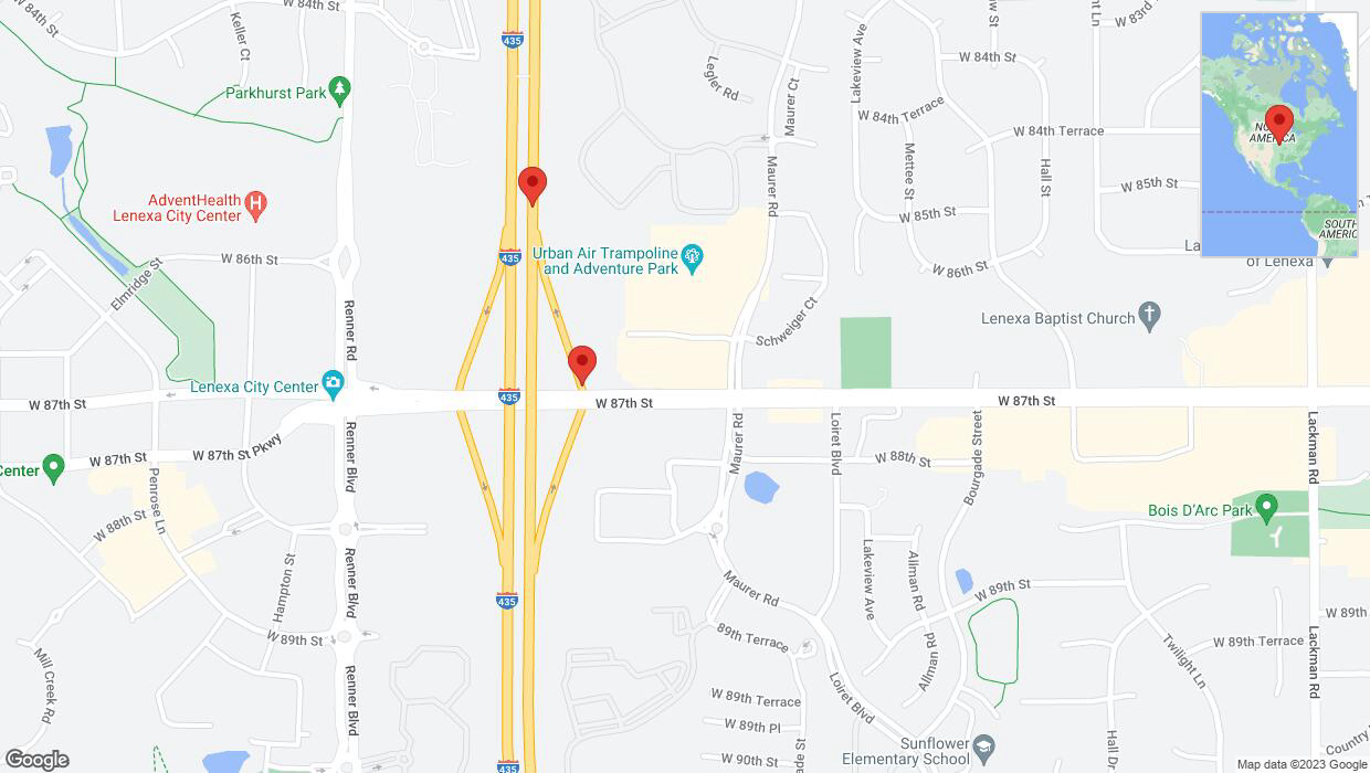 A detailed map that shows the affected road due to 'Broken down vehicle on West 87th Street in Lenexa' on November 1st at 9:18 p.m.