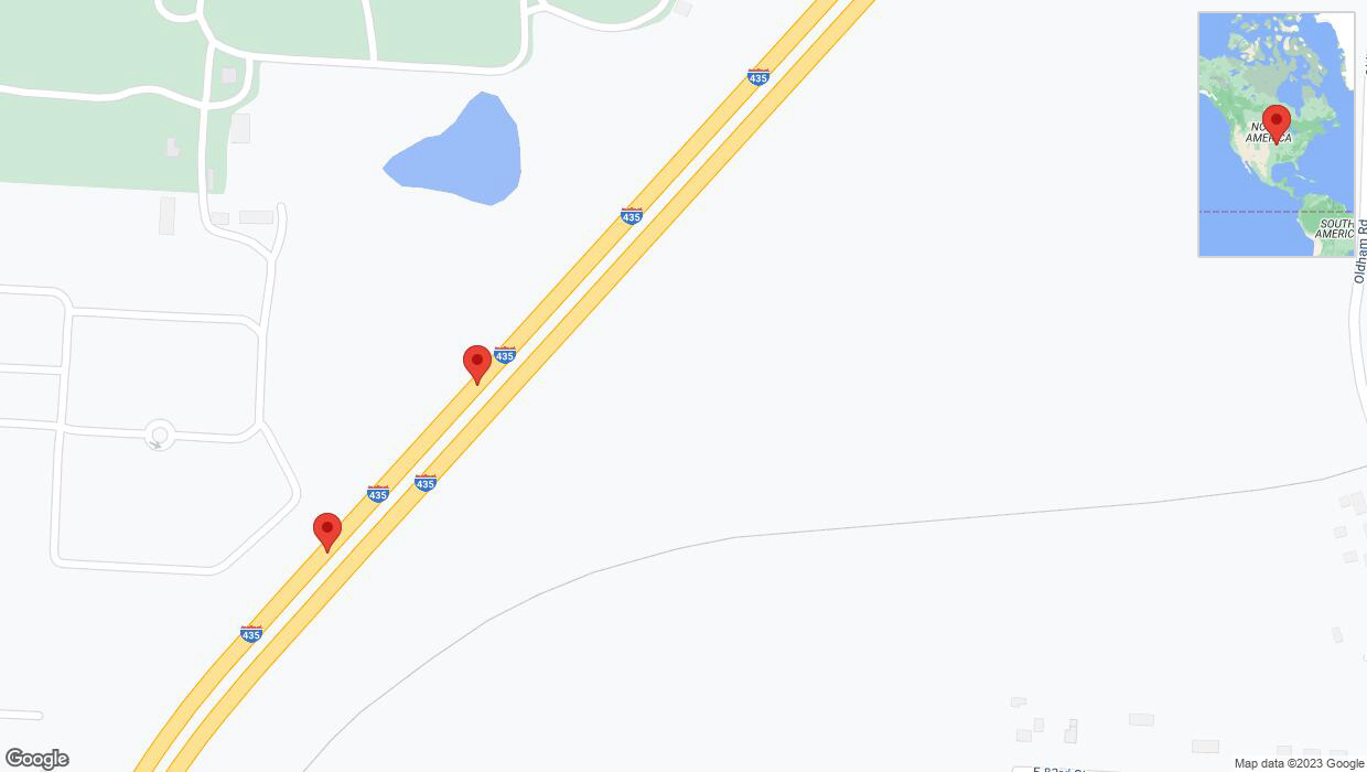 A detailed map that shows the affected road due to 'Broken down vehicle on southbound I-435 in Kansas City' on November 1st at 9:30 p.m.