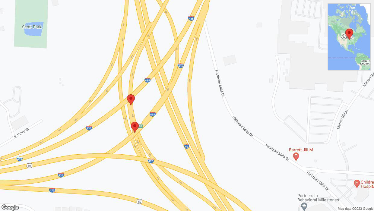 A detailed map that shows the affected road due to 'Broken down vehicle on Interstate 435 in Kansas City' on November 1st at 9:54 p.m.