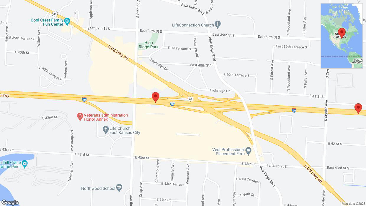 A detailed map that shows the affected road due to 'Warning: Crash on eastbound I-70 in Kansas City' on November 2nd at 1:41 p.m.