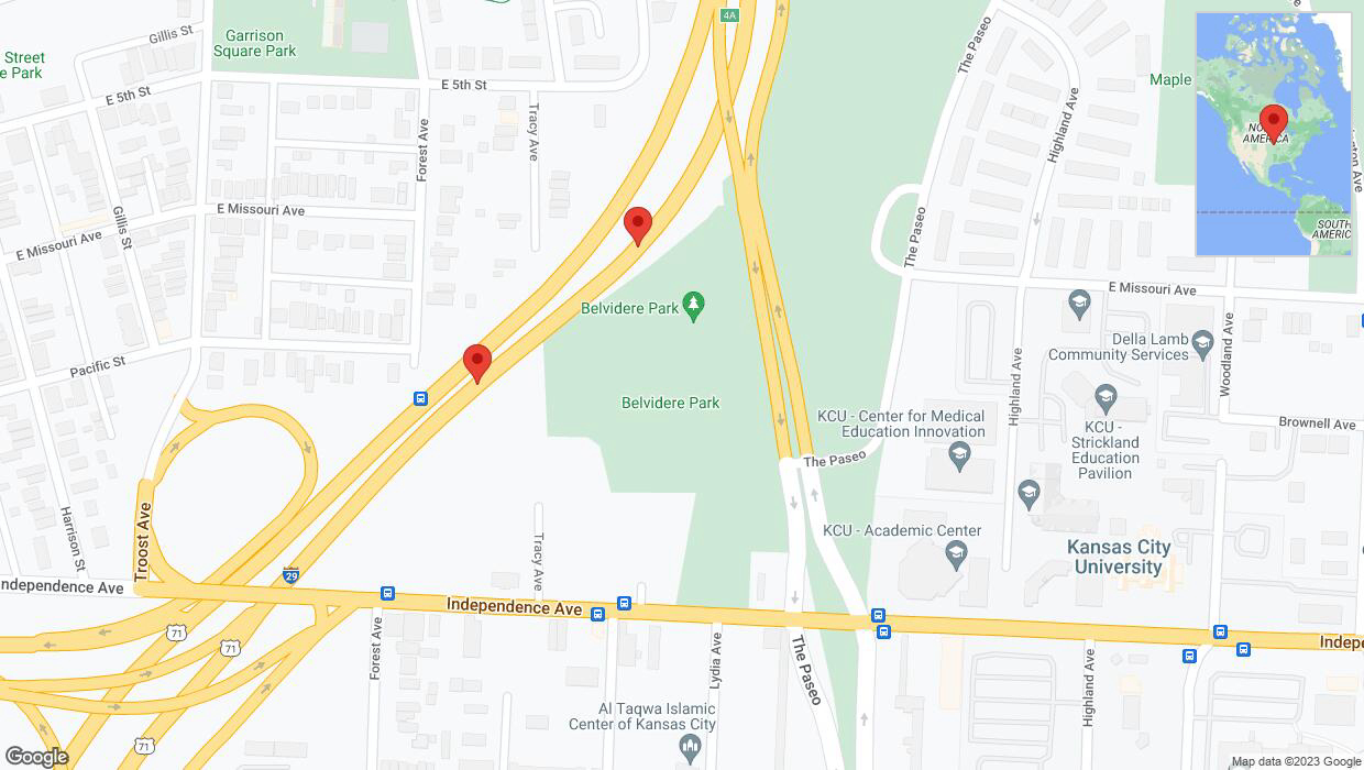 A detailed map that shows the affected road due to 'Broken down vehicle on northbound I-35 in Kansas City' on November 2nd at 12:53 p.m.