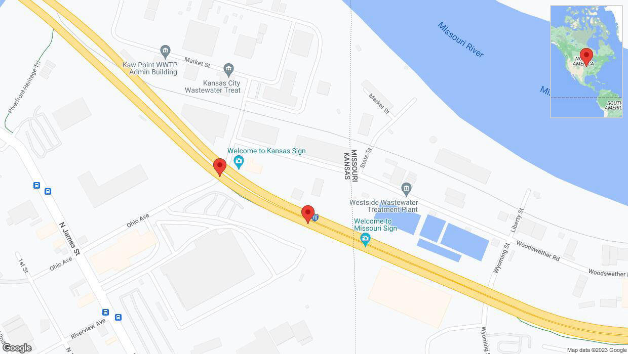 A detailed map that shows the affected road due to 'Broken down vehicle on eastbound I-70 in Kansas City' on November 2nd at 1:11 p.m.