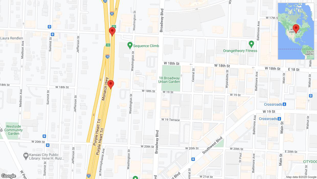 A detailed map that shows the affected road due to 'Broken down vehicle on northbound I-35 in Kansas City' on November 2nd at 1:47 p.m.