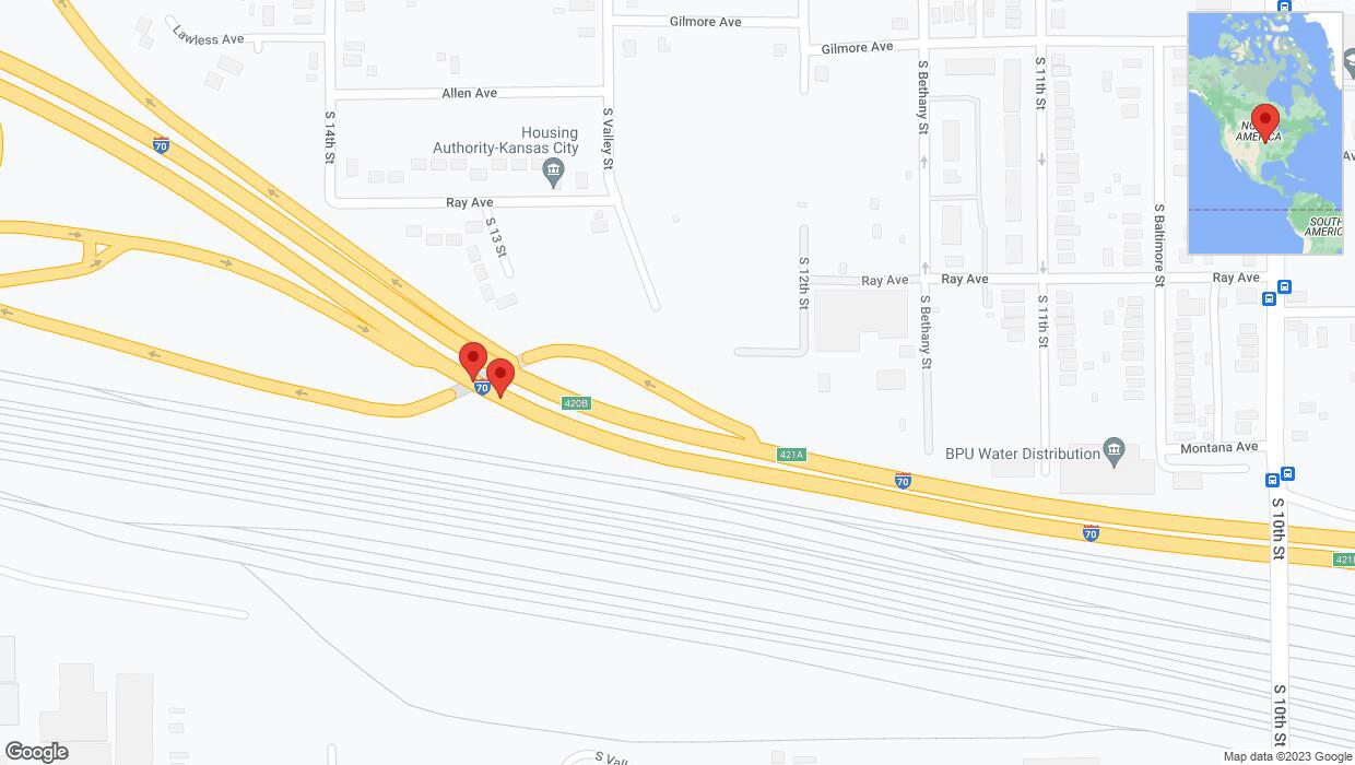 A detailed map that shows the affected road due to 'Broken down vehicle on eastbound I-70 in Kansas City' on November 2nd at 2:11 p.m.