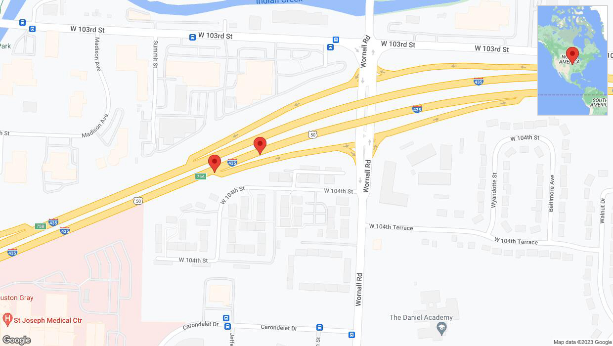 A detailed map that shows the affected road due to 'Broken down vehicle on eastbound I-435 in Kansas City' on November 2nd at 4:11 p.m.