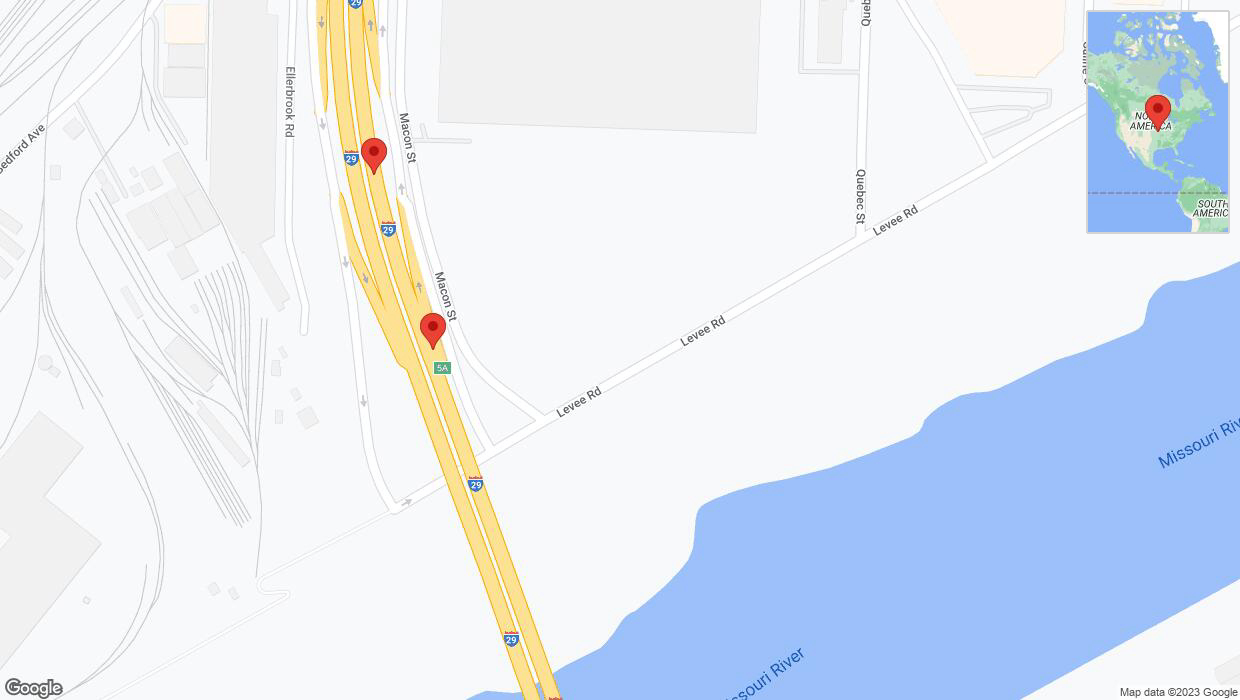 A detailed map that shows the affected road due to 'Broken down vehicle on northbound I-29/I-35 in North Kansas City' on November 2nd at 6:11 p.m.