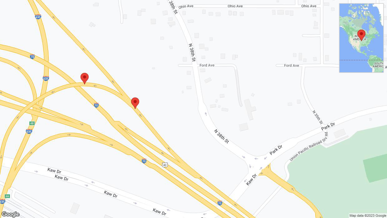 A detailed map that shows the affected road due to 'Broken down vehicle in Kansas City' on November 2nd at 11:40 p.m.