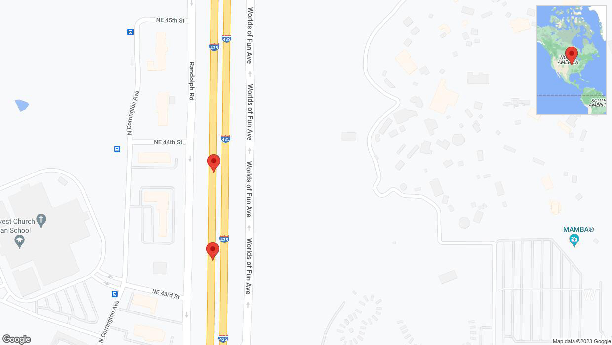 A detailed map that shows the affected road due to 'Broken down vehicle on southbound I-435 in Kansas City' on November 3rd at 1:45 p.m.