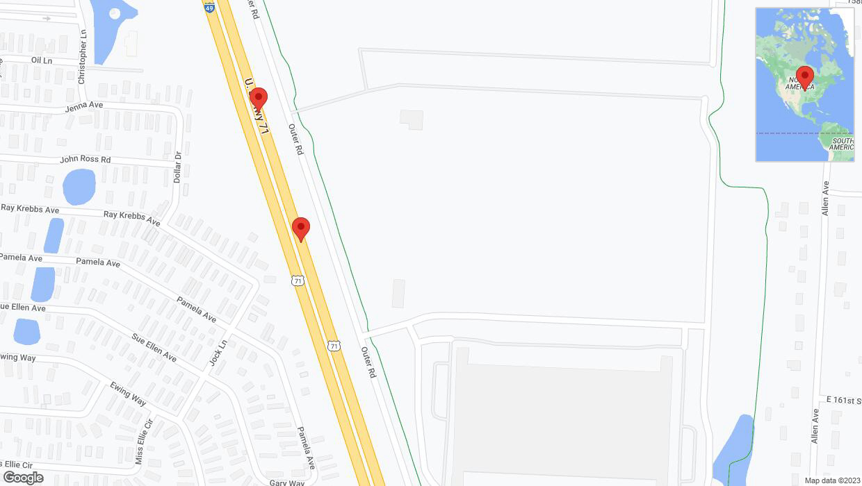 A detailed map that shows the affected road due to 'Broken down vehicle on northbound I-40/US-71 in Belton' on November 3rd at 2:15 p.m.