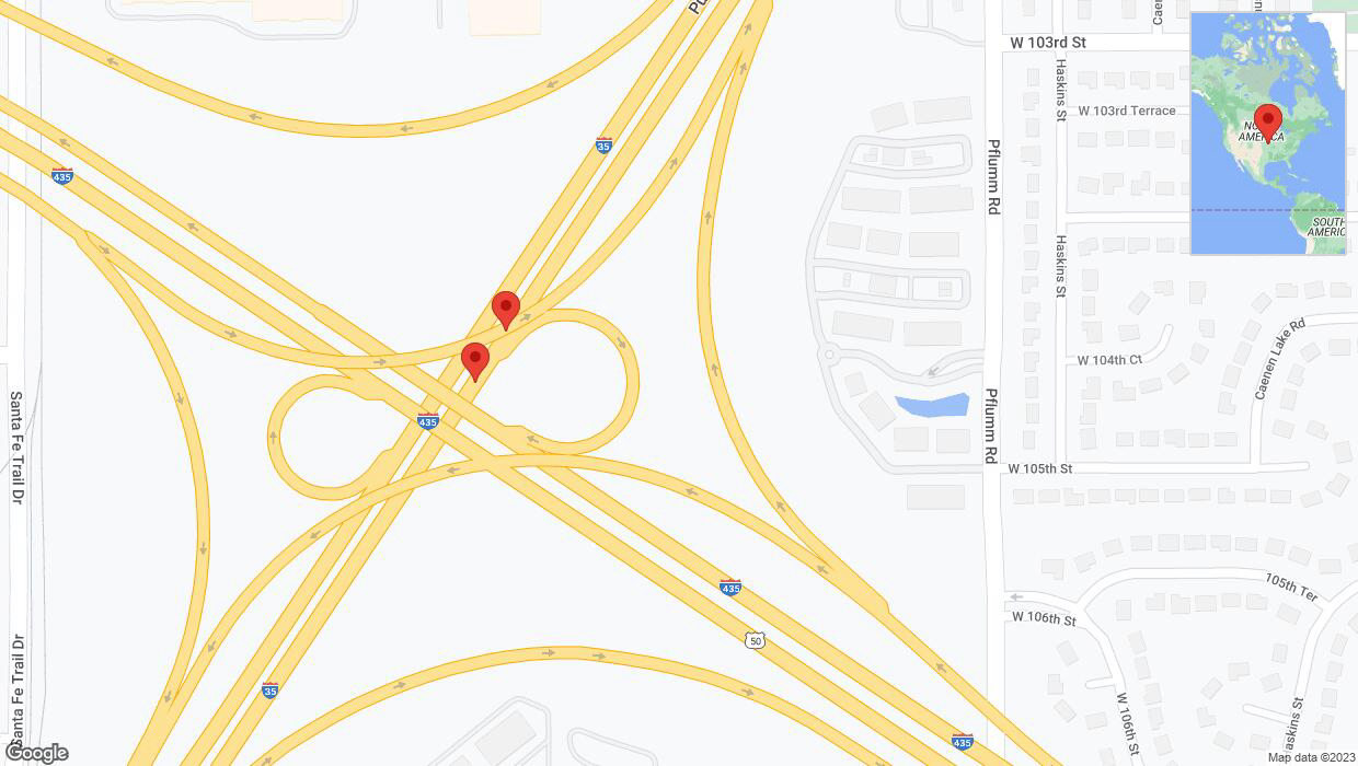 A detailed map that shows the affected road due to 'Warning in Lenexa: Crash reported on eastbound I-35' on November 3rd at 3:44 p.m.