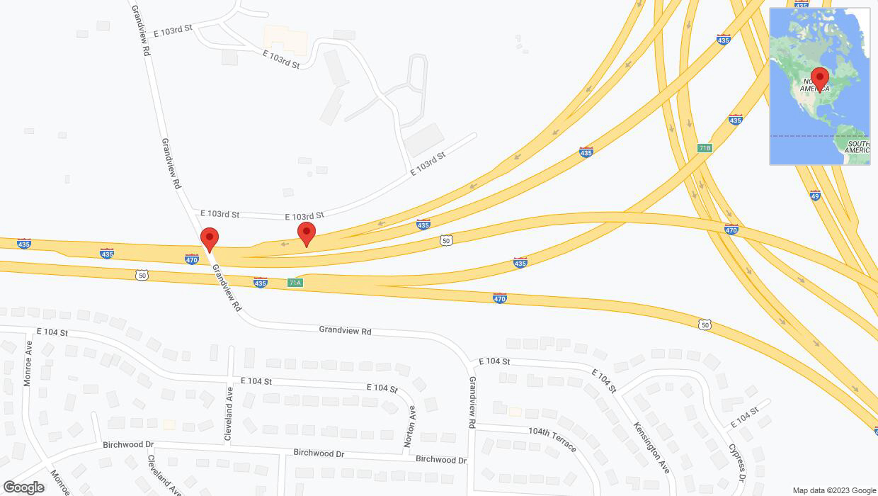 A detailed map that shows the affected road due to 'Broken down vehicle on southbound I-435 in Kansas City' on November 3rd at 6:14 p.m.