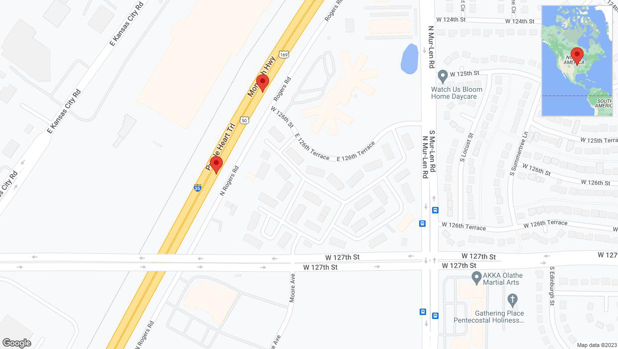 A detailed map that shows the affected road due to 'Broken down vehicle on eastbound I-35 in Olathe' on November 3rd at 4:44 p.m.