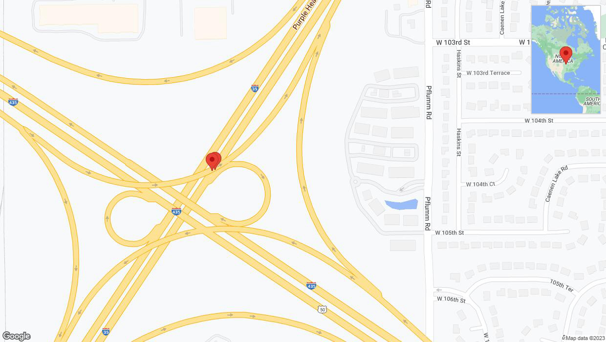 A detailed map that shows the affected road due to 'Broken down vehicle on the Monarch Highway in Lenexa' on November 3rd at 4:38 p.m.