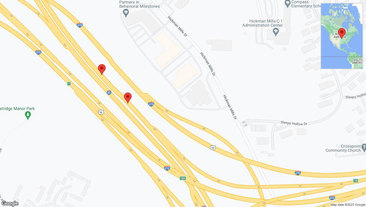 A detailed map that shows the affected road due to 'Broken down vehicle on northbound I-40/US-71 in Kansas City' on November 3rd at 4:50 p.m.