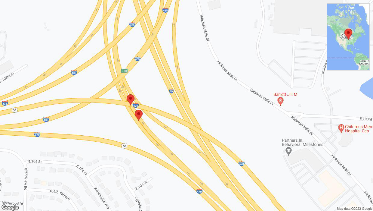 A detailed map that shows the affected road due to 'Broken down vehicle on U.S. 50 in Kansas City' on November 3rd at 4:56 p.m.