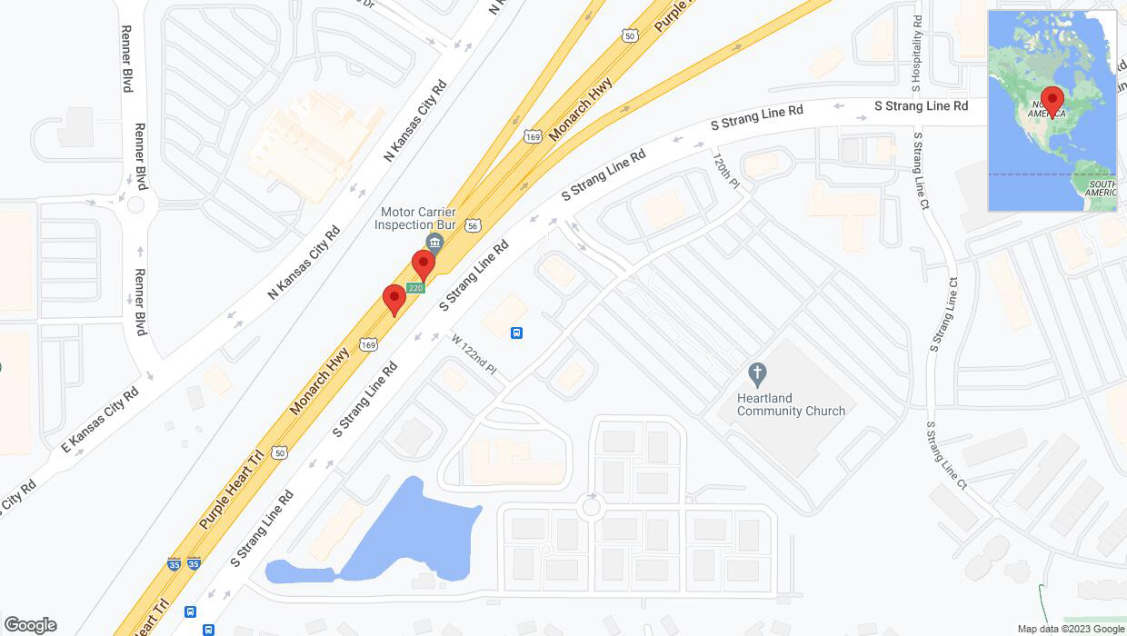 A detailed map that shows the affected road due to 'Broken down vehicle on eastbound I-35 in Olathe' on November 3rd at 5:56 p.m.
